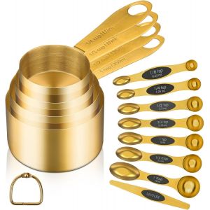 Cmws-Set De 12 Tasses Et Cuillers À Mesurer, 4 Tasses À Mesurer Métriques, 8 Cuillères À Mesurer Magnétiques À Double Face Avec Levier, Gadgets De Cuisine En Acier Inoxydable Pour La Cuisson - Neuf