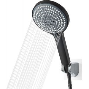 Pommeau de Douche avec tuyau et support,1.6m Flexible de douche et pommeau,avec 6 modes de massage pulvérisation,Poire de Douche avec flexible à économie d'eau,Pomme de Douche Flexible,Noir Mat - Neuf