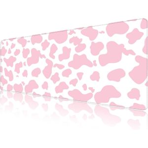 Tapis de Souris,Grand Tapis Souris Gaming (80x40cm) avec Base Antidérapante Surface Lisse et imperméable,Design Mignon pour Les Gamers,Le Travail et Le Bureau (G2-Vache Rose) - Neuf