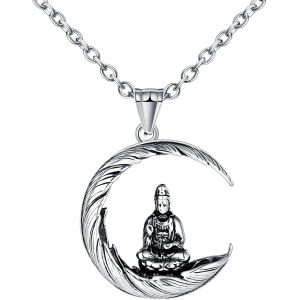 Kal-Colliers Pendentifs Lune En Acier Inoxydable Pour Hommes Femmes Pendentif Lune - Bouddha Collier Cr&eacute;atif D&eacute;corations Des Jeunes - Neuf