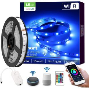 Le Ruban Led Wifi Connect&eacute; 5m 18w Rgb 5050 16 Millions De Couleurs, Bande Led Multicolore Avec Minuterie Et T&eacute;l&eacute;commande, Fonctionne Avec Alexa, Google Home, Smartphone App (2.4ghz) - Neuf