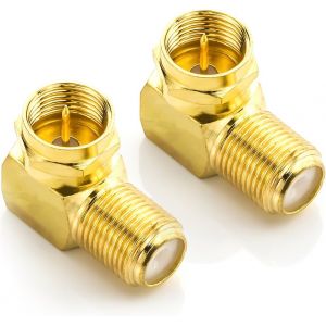 2 Pi&egrave;ces Adaptateurs D&iquest;Angle Satellite 90&deg; pour C&acirc;ble Coaxial - Connecteur f Coud&eacute; - Adaptateur f - Fiche f - 7mm - Raccord Satellite - Plaqu&eacute; Or - Neuf