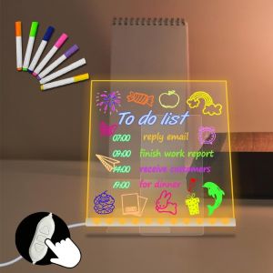 Tableau Blanc Effa&ccedil;able &Agrave; Sec En Acrylique Transparent 20 X 20 Cm - Tableau Blanc Chaud - Aliment&eacute; Par Usb - Lampe De Chevet Avec Support - 7 Stylos Color&eacute;s - D&eacute;coration De Bureau Ou D'int&eacute;rieur - Neuf