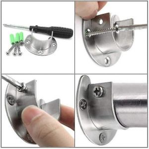 Lot De 2 Supports De Tringle &Agrave; Rideaux En Acier Inoxydable, En Forme De U Avec Bride Ouverte Et Vis, Pour Rideau De Douche. - Neuf