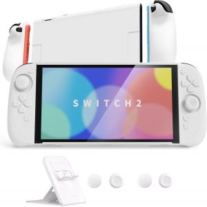 Hljhj-Coque Pour Nintendo Switch 2 Avec Joycon Cover & Capuchon Joysitck & Support Pour Switch 2,Housse Étuis Console Rigide Ranger Accessoires Protection-Blanc - Neuf