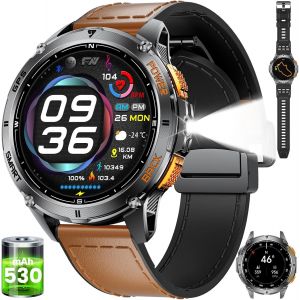 Shou-Dm4 Montre Connectée Homme Gps Torche Led 530mah Batterie,1,43'' Amoled Montre Connectée Militaire Avec Baromètre,Boussole,Fréquence Cardiaque,Spo2,Sommeil,5atm Étanche Pour Android Ios - Neuf