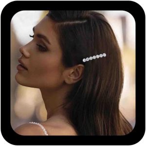 Kalvd-Barrette À Cheveux Mariage Perles Cristal Barrette À Cheveux Strass Et Perles Argent Cz Bling Coiffes Mariée Pince À Tête Décorative Couvre-Chef Accessoires Pour Femmes Et Filles - Neuf