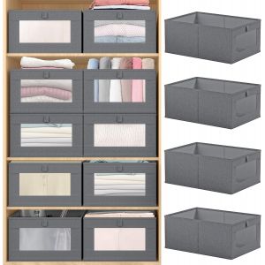 Tianyi-Lot De 4 Bo&icirc;tes De Rangement Pliables En Lin Pour Organiser V&ecirc;tements, Jeans, Jouets, Livres, &Eacute;tag&egrave;re, Placard, Armoire, Grands Bacs De Rangement Avec Fen&ecirc;tre Transparente - Neuf
