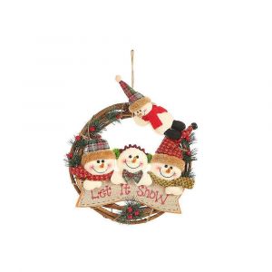 D&eacute;cor De No&euml;l En Rotin Couronne De No&euml;l Ornements Suspendus Guirlande De Santa Bonhomme De Neige De Poup&eacute;e En Rotin Pendentif Arbre D'Ornement Pour La Maison De L'Arbre De No&euml;l, Fen&ecirc;tre Wrea - Neuf