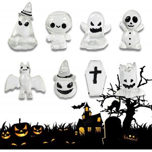CAUC-D&eacute;coration de jardin pour Halloween, 8Pcs Mini Glow Ornaments, Fant&ocirc;me, Gobelins, Squelettes, Citrouille, Poup&eacute;e, D&eacute;coration de jardin, D&eacute;coration d'Halloween - Neuf