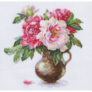 Kit Point De Croix Compt&eacute; "Jardin Fleuri. Pivoines" 25x26 Cm - Neuf