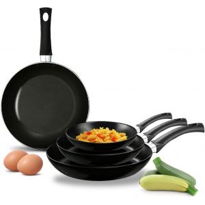 Letnerny-Lot De 4 Poêles Antiadhésives 16-20-24-28 Cm, Aluminium Résistant, Poignées Ergonomiques, Revêtement Sans Pfoa, Compatibles Avec Lave-Vaisselle - Neuf