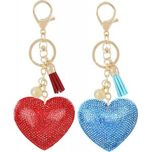 Kal-2pcs Porte-Clés De Pendentif C?ur Frange Cristal Brillant Avec Boîte De Stockage Pour Mariage Fiançailles Noël Anniversaire - Neuf