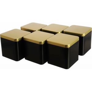 Mevronisshop-6 X Bo&icirc;te Carr&eacute;e &Eacute;l&eacute;gante De Conservation/Bo&icirc;te &Agrave; Th&eacute;, Noir Et Or, &Eacute;tanche, En Fer Blanc Pour Env. 150g De Th&eacute; | 9 X 9 X 9 Cm (Hxlxp) | &Eacute;galement Id&eacute;ale Comme Bo&icirc;te &Aacute; &Eacute;pices - Neuf