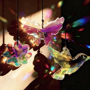 MEVRONISSHOP-Lot de 3 Attrape-Soleil - Motifs Jardin Oiseau, Papillon & Fleur, Grands Cristaux Prismes pour Fen&ecirc;tres Cr&eacute;ant des Arcs-en-Ciel - Neuf