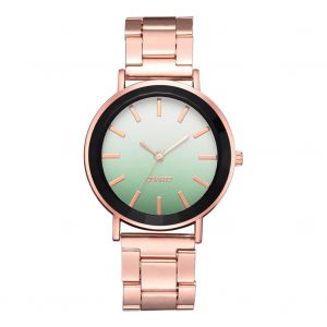 Montre A Quartz Tendance Avec Bracelet En Alliage D'acier Et Cadran Degrade De Couleurs Pour Femme (Vert) - Neuf