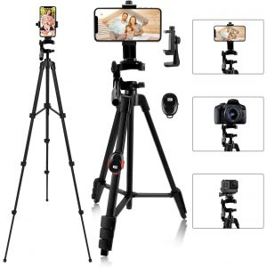 lbgwp60-Trépied Pour Iphone, Trépied De Voyage Léger De 137Cm Avec Adaptateur De Support De Téléphone/Télécommande/Sac De Transport Pour Selfie, Vidéo, Diffusion En Direct, Vlogging (Noir) - Neuf