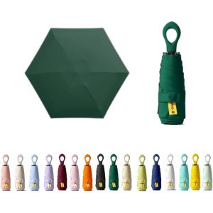 Mini Parapluie De Voyage Avec Poign&eacute;e En Anneau Et Couche De Rev&ecirc;tement En Tissu Bloquant/Protection Uv Upf 50 99,9 % Compact Pliable Parapluie Parapluie L&eacute;ger Petit Sac &Agrave; Dos Portable/Pluie - Neuf