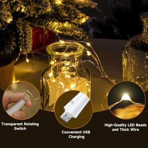 Guirlande Lumineuse Led Usb Rechargeable, 2m (20led) Fil De Cuivre &Eacute;tanche Style Lucioles &Agrave; Piles (Int&eacute;gr&eacute;es), Parfait Pour Chambre Int&eacute;rieur/Ext&eacute;rieur Mariage No&euml;l F&ecirc;te D&eacute;co Diy - Neuf