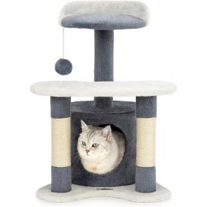 Arbre À Chat Avec Niche Et Balle En Peluche, Hauteur 65 Cm, Arbre Moyen Avec Sisal Robuste Et Peluche, Surface De Repos Confortable, Adapté Aux Petits Et Grands Chats, Gris/Blanc - Neuf