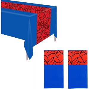 Sjzg-2pcs Nappes Araign&eacute;e, 137x274cm Bleu Et Rouge Toiles D'araign&eacute;e Couvre-Tables En Plastique Rectangulaires Pour F&ecirc;te D'anniversaire &Agrave; Th&egrave;me Dessin Anim&eacute; Enfants D&eacute;corations De Fond - Neuf