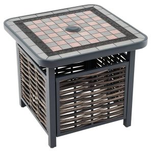 Table D'appoint Carr&eacute;e 55 X 55 X 50 Cm Avec Trou Pour Parasol Design Moderne En R&eacute;sine Noire Et Marron Helloshop26 20_0013992 - Neuf