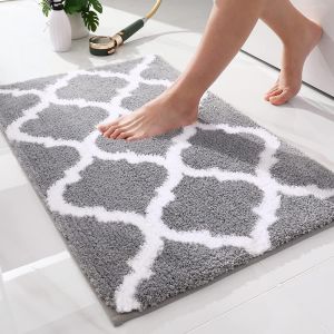 KAL-Tapis De Bain Antiderapant,Tapis Salle De Bain Absorbant En Microfibre Douce,Tapis De Salle À Motifs Marocains, Lavable En Machine - 40 X 60 Cm, Gris - Neuf