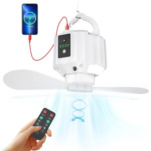 Ventilateur De Camping Avec Lanterne Led,Ventilateur Rechargeable Pour Les Tentes,Télécommande,Crochets,Pales Détachables,Minuterie,Pour Le Pique-Nique,Les Tentes,L'urgence (X15-White) - Neuf