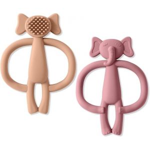 Ensemble De 2 Pièces (Rose Et Rouge Brique) Anneau De Dentition En Silicone Pour Bébé, Ensemble De Jouets, Anneau De Dentition Souple Pour Garçon Et Fille - Neuf