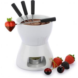 Jexnovashop-Kit De Fondue En C&eacute;ramique Blanche Pour Fondue Au Fromage Et Au Fromage Avec 4 Fourchettes, 400 Ml, Mini Br&ucirc;leur R&eacute;sistant &Agrave; La Chaleur, Pour Bonbons, Beurre, Fromage - Neuf