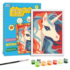 KALANKA-Peinture Numero Enfant -12×8cm Peinture par numéros enfants à partir de 5 6 7 ans filles et garçonsCadeau créatif avec cadre 1 pinceau et peinture acrylique(Jolie licorne) - Neuf