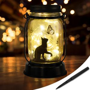 Lanterne solaire d'ext&eacute;rieur pour chat - D&eacute;coration de jardin 3 en 1 - Cadeau pour femme - Cadeau pour les amoureux des chats - Cadeau comm&eacute;moratif pour chat en cas de perte d'un chat - Neuf