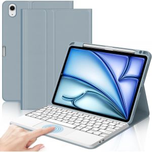 Clavier Ipad Air 11 Pouces (M3 2025/M2 2024) Avec Pavé Tactile, Étui Coque Clavier Trackpad Azerty Français Bluetooth Détachable Sans Fil Bluetooth Pour Ipad Air 11, Bleu Gris[Z249] - Neuf
