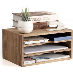 JEXNOVASHOP-Organisateur de Bureau en Bois - Classeur de Dossiers, Papier, Courrier et Magazines - Armoire de Rangement Jaune-Brun - Neuf