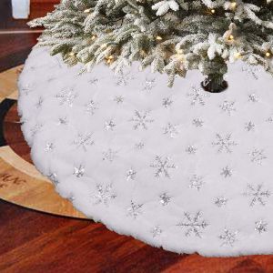 Jupe d'Arbre de no&euml;l Arbre de No&euml;l de la Couverture du Pied Blanc Arbre de No&euml;l Tapis Moelleux Tapis de D&eacute;coration de la Couverture du Pied &agrave; la Fin de l'Arbre D&eacute;coratif avec des Flocons de neige Ju - Neuf
