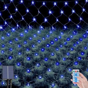 TIANYI-96 LEDs Solaire Filet Lumineux Ext&eacute;rieur, 1.5 x 1.5 M Etanche Guirlande Lumineuse de Filet avec 8 Modes, T&eacute;l&eacute;commande, Maille Lumineuse pour No&euml;l Buissons Cl&ocirc;ture Jardins Patio - Neuf