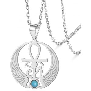 Asas-Collier Croix Ankh Oeil D'horus Turquoise Pendentif Clé De Vie Égyptien Antique Ailé Soleil Disque Symbole Protection Amulette Bijoux Religieux Pour Femmes Hommes - Neuf