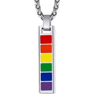 Kal-Collier Lgbt Homme Femme Personnalisable Pendentif Gay Pride Lesbien Arc En Ciel Acier Inoxydable/Or/Noir Avec Chaine Bijoux Prénom Graver Cadeaux Amour Homosexuel Couples (Boîte Cadeau) - Neuf