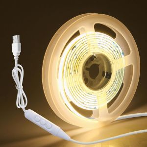 FABUR-Bande lumineuse LED COB USB 1,5 m 5 V blanc chaud à intensité variable LED rétro-éclairage 480 LED haute densité flexible pour chambre à coucher, cuisine, armoire, vitrine, éclairage intérieur - Neuf