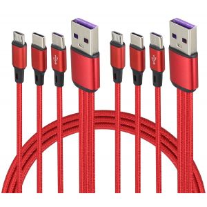 2-Pack/4Pied Multi USB C line 3 en 1 Multi Type C charge 2A Split USB C Chargeur,C&acirc;ble en Nylon USB a M&acirc;le &agrave; 3 Ports USB C M&acirc;le,Compatible avec iPad Pro/air,Samsung Android(Rouge 3-Type C) - Neuf