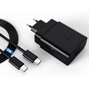 Chargeur USB C Samsung 45W,Compatible avec Les Samsung Galaxy S25 Ultra/S25+/S25/S24 Ultra/S24+/S24/S23/S22/S21,A56,A55,A36,A16,Z Fold 6/Flip 6,Tab S10/S9,Prise USB-C avec c&acirc;ble 2m 5A - Neuf