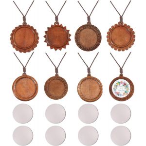 Kal-Plateau &Agrave; Pendentifs En Bois Pour Broderie Avec Lunette Ronde Cordons En Coton Et Cabochons En Verre Pour La Broderie La Fabrication De Bijoux Et L'artisanat. - Neuf