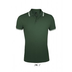 Polo Homme Coton - 00577 - Vert For&ecirc;t Et Bande Blanche - Neuf