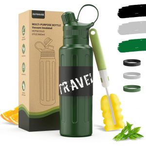Gourde Isotherme, Bouteille Isotherme-500ml/800mlgourde Inox, Bouteille D'eau Anti-Fuite Avec Paille, 3 Bandes De Silicone Interchangeables, Thermos Gourde Eau Sans Bpa, Pour Voyage,Gym, École(800ml) - Neuf