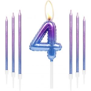 Eryi-Lot De 6 Bougies D'anniversaire Colorées En Forme De Chiffre 4 6 Longues Bougies Violettes Et Bleues Gâteau, Bougies De Gâteau Filles Et Garçons, Décorations De Fête D'anniversaire, - Neuf