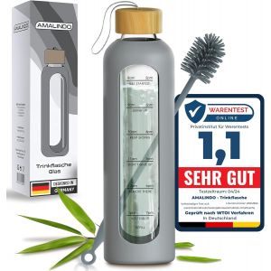 Gourde En Verre Incassable De 1 L (Verre Borosilicate)-Bouteille En Verre Avec Bouchon À Vis De 1 L-Bouteille D'eau À Remplir Avec Étui En Silicone Et Brosse (Sans Bpa) - Neuf
