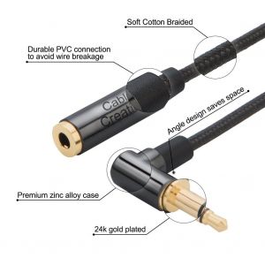 TIANYI-Rallonge audio 1.8m, Câble audio stéréo 3.5mm TRRS(mâle à femelle), Câble d'extension hi-fi à angle droit (compatible avec les microphones), 1.8m - Neuf