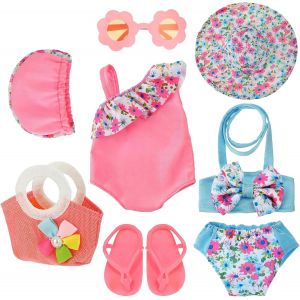 Set de Bain pour Poupées 35-43 cmTenue de Piscine de PoupéesVêtements de Bain pour poupée avec Lunettes de SoleilChaussuresVêtements de Accessoires pour Poupée pour New Born Baby Poupée - Neuf