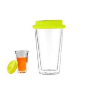 Mug &Agrave; Caf&eacute; En Verre &Agrave; Double Paroi Avec Couvercle En Silicone, 350 Ml, Compatible Lave-Vaisselle Et Micro-Ondes - Neuf