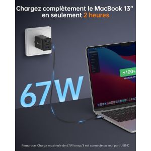 TIANYI-Chargeur USB C Rapide 67W 3 Ports avec GaN Tech, Chargeur Rapide Compatible avec iPhone 15 Plus Pro Max 14 13 Pro 12 Galaxy S23 Ultra Plus S22 MacBook Air M1 M2 iPad - Neuf